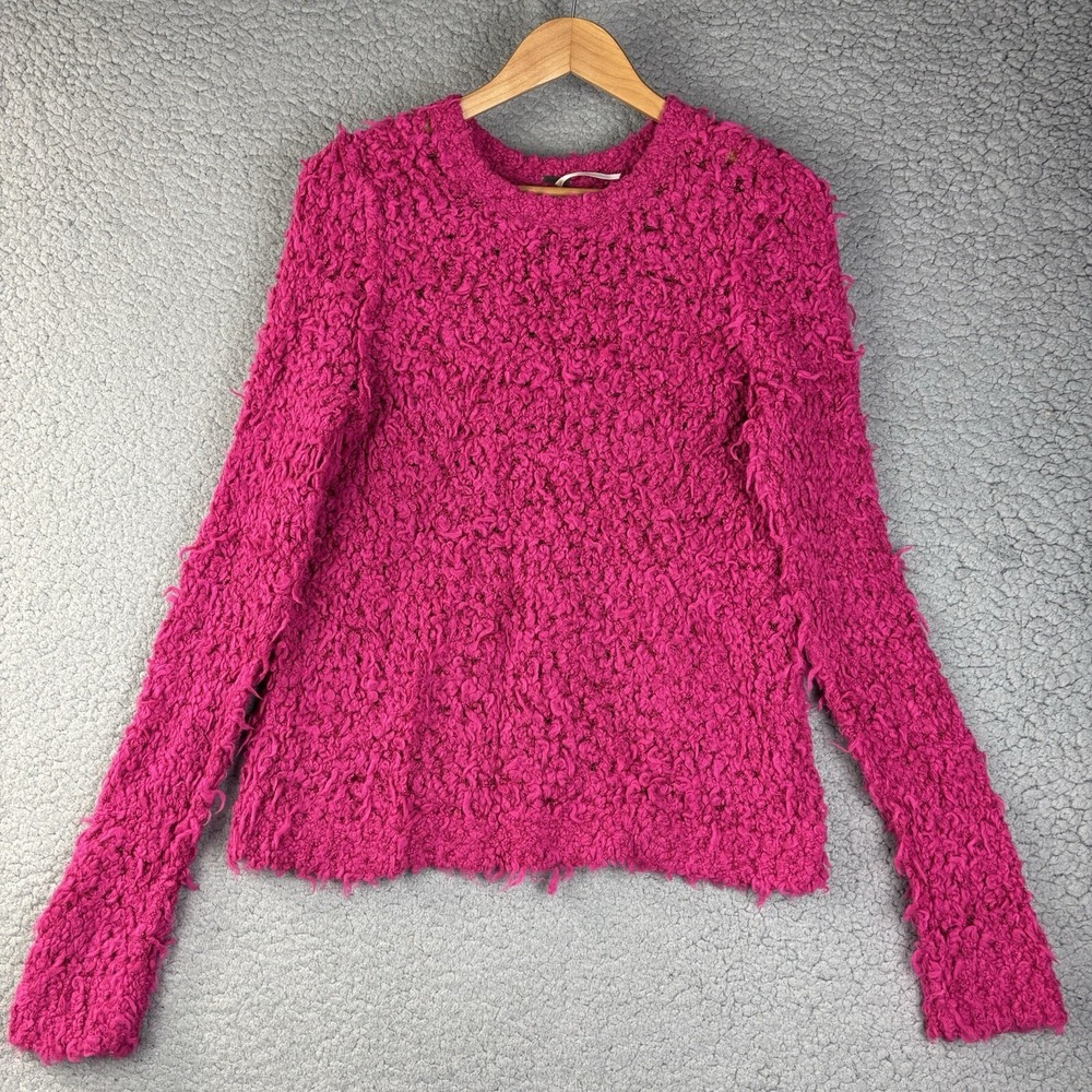 Free People Womens Pink Sweater Open Knit Pullover Sz M Shaggy Wool Blend Cozy